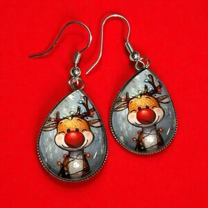 Rudolph Teardrop Christmas Earrings - Reindeer